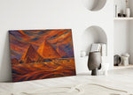 Pyramids of Giza glass wall art leaning against a wall in a minimalist interior
