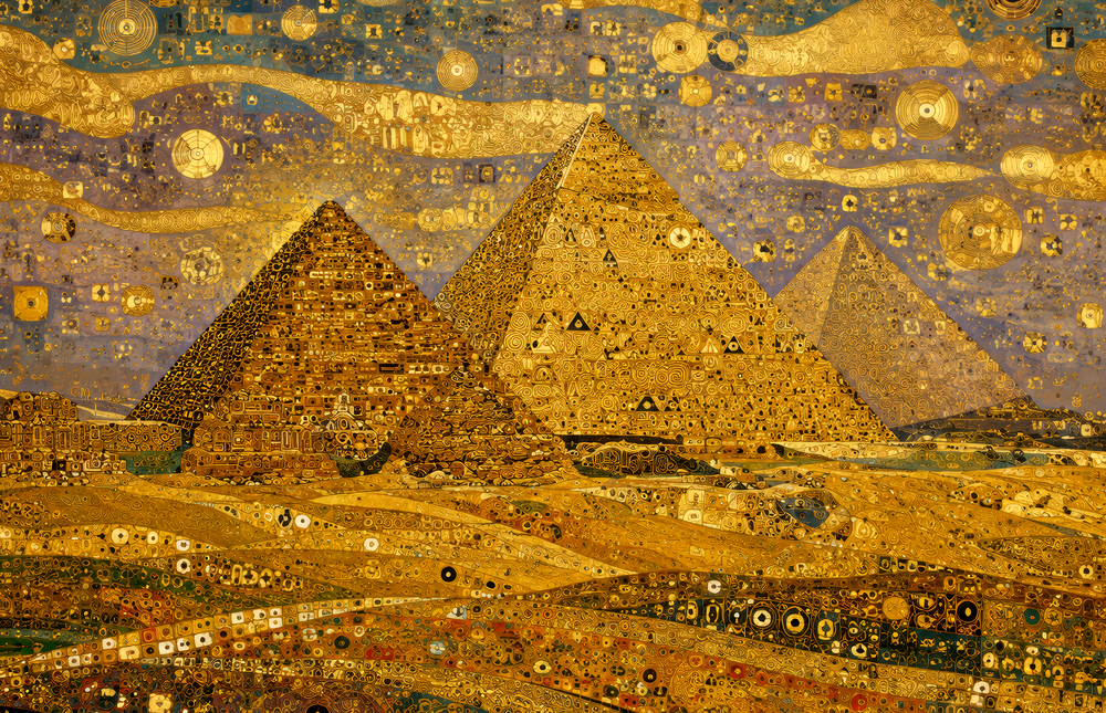 Pyramids of Giza Klimt Style Glass Wall Art