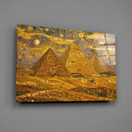 Pyramids of Giza glass wall art mounted flat on a grey wall