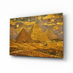 Pyramids of Giza glass wall art, angled view of the tempered glass panel