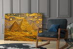 Pyramids of Giza glass wall art hanging as a focal point in a modern room