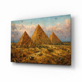 Pyramids of Giza glass wall art, angled view of the tempered glass panel
