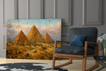 Pyramids of Giza glass wall art hanging as a focal point in a modern room