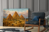 Pyramids of Giza glass wall art hanging as a focal point in a modern room