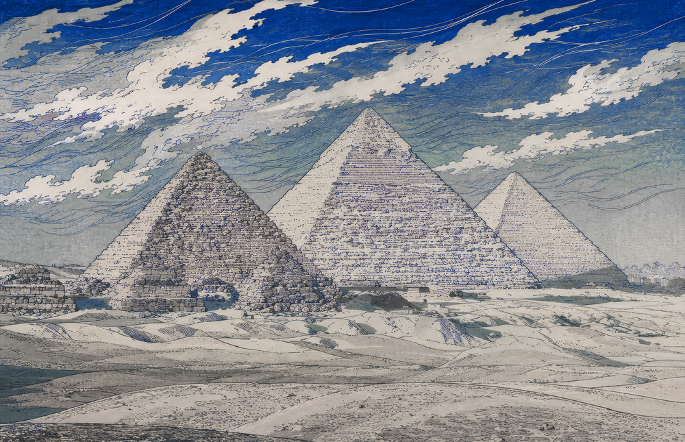Pyramids of Giza Hokusai Style Glass Wall Art