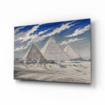 Pyramids of Giza glass wall art, angled view of the tempered glass panel