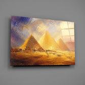 Pyramids of Giza glass wall art mounted flat on a grey wall