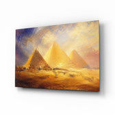 Pyramids of Giza glass wall art, angled view of the tempered glass panel