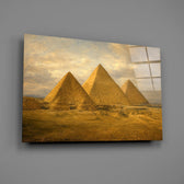 Pyramids of Giza glass wall art mounted flat on a grey wall