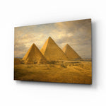 Pyramids of Giza glass wall art, angled view of the tempered glass panel