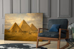 Pyramids of Giza glass wall art hanging as a focal point in a modern room