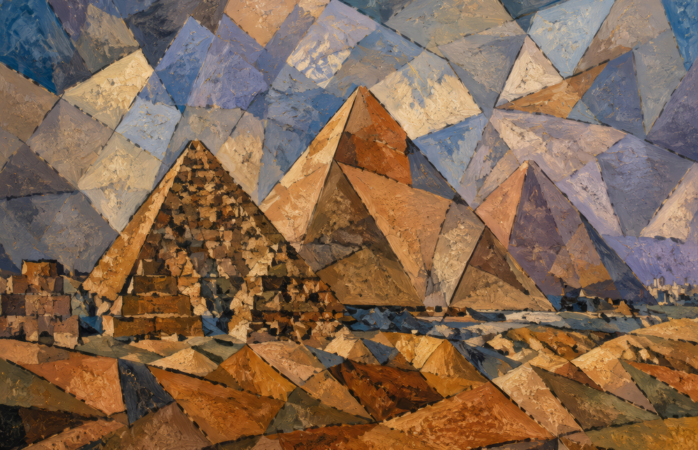 Pyramids of Giza Cubist Style Glass Wall Art