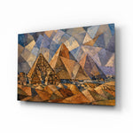 Pyramids of Giza glass wall art, angled view of the tempered glass panel