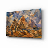 Pyramids of Giza glass wall art, angled view of the tempered glass panel