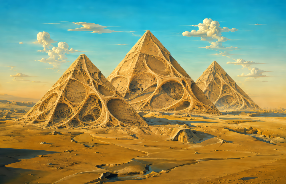 Pyramids of Giza Surrealist Style Glass Wall Art