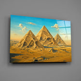 Pyramids of Giza glass wall art mounted flat on a grey wall
