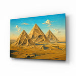 Pyramids of Giza glass wall art, angled view of the tempered glass panel