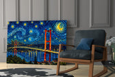 Istanbul Bosphorus Bridge glass wall art hanging as a focal point in a modern room