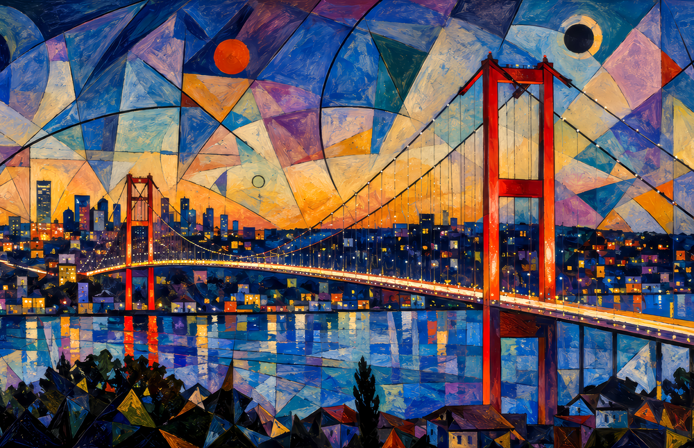 Istanbul Bosphorus Bridge Kandinsky Style Glass Wall Art