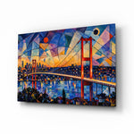 Istanbul Bosphorus Bridge glass wall art, angled view of the tempered glass panel