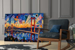 Istanbul Bosphorus Bridge glass wall art hanging as a focal point in a modern room