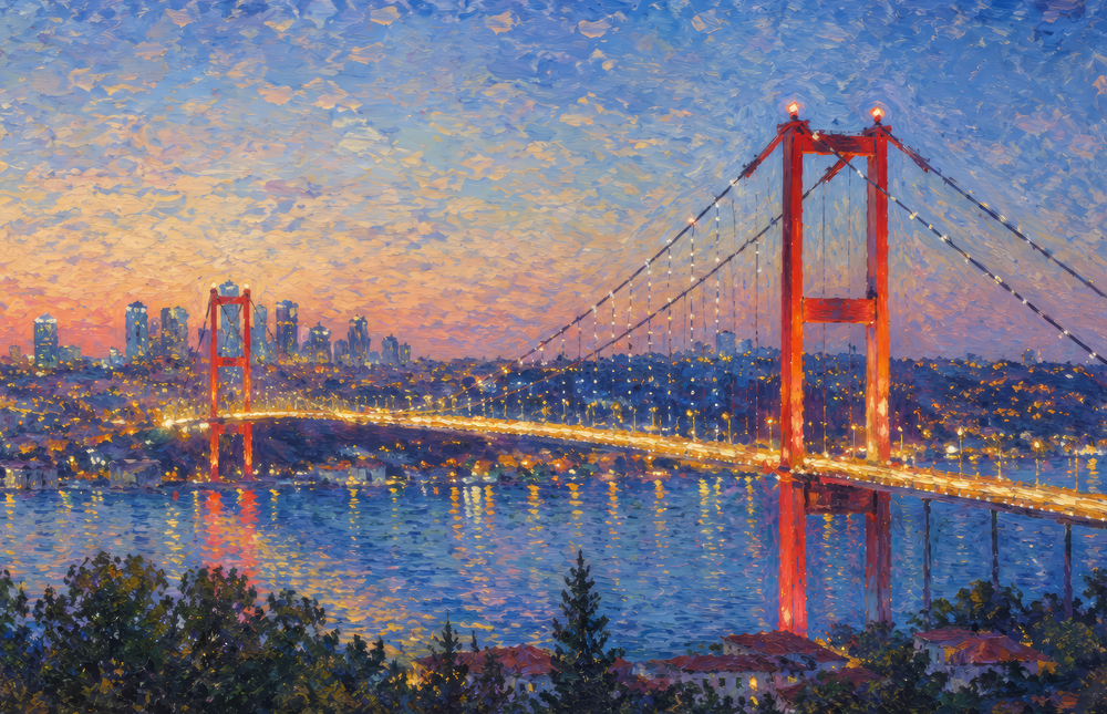 Istanbul Bosphorus Bridge Monet Style Glass Wall Art