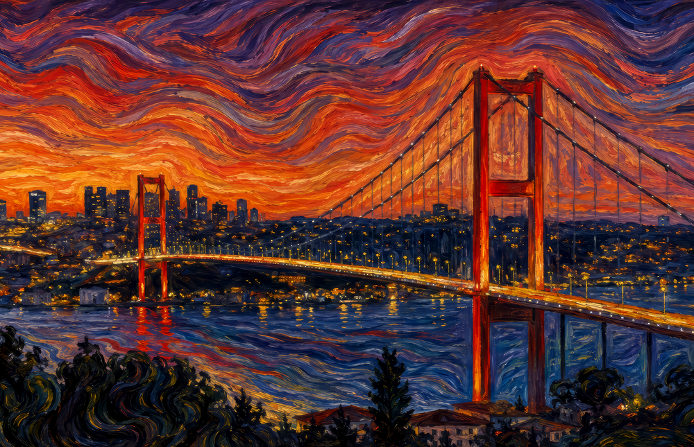 Istanbul Bosphorus Bridge Munch Style Glass Wall Art