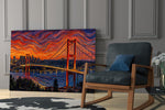 Istanbul Bosphorus Bridge glass wall art hanging as a focal point in a modern room