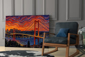 Istanbul Bosphorus Bridge glass wall art hanging as a focal point in a modern room