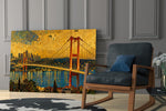 Istanbul Bosphorus Bridge glass wall art hanging as a focal point in a modern room
