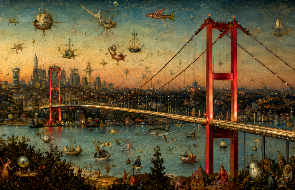 Istanbul Bosphorus Bridge Bosch Style Glass Wall Art