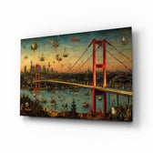 Istanbul Bosphorus Bridge glass wall art, angled view of the tempered glass panel