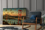 Istanbul Bosphorus Bridge glass wall art hanging as a focal point in a modern room