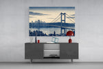 Istanbul Bosphorus Bridge glass wall art displayed above a console in a modern interior