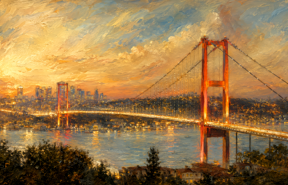 Istanbul Bosphorus Bridge Turner Style Glass Wall Art