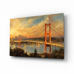Istanbul Bosphorus Bridge glass wall art, angled view of the tempered glass panel