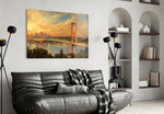 Istanbul Bosphorus Bridge glass wall art styled in a contemporary living room