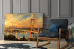 Istanbul Bosphorus Bridge glass wall art hanging as a focal point in a modern room