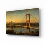 Istanbul Bosphorus Bridge glass wall art, angled view of the tempered glass panel