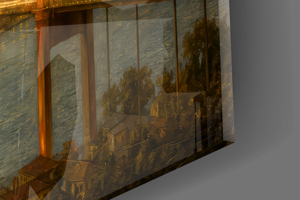 Istanbul Bosphorus Bridge glass wall art close-up detail of the printed surface on tempered glass