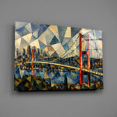 Istanbul Bosphorus Bridge glass wall art mounted flat on a grey wall