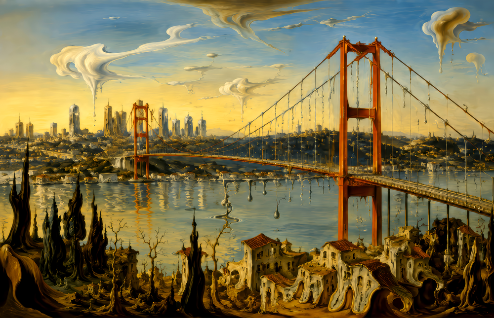 Istanbul Bosphorus Bridge Surrealist Style Glass Wall Art