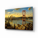 Istanbul Bosphorus Bridge glass wall art, angled view of the tempered glass panel