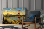 Istanbul Bosphorus Bridge glass wall art hanging as a focal point in a modern room
