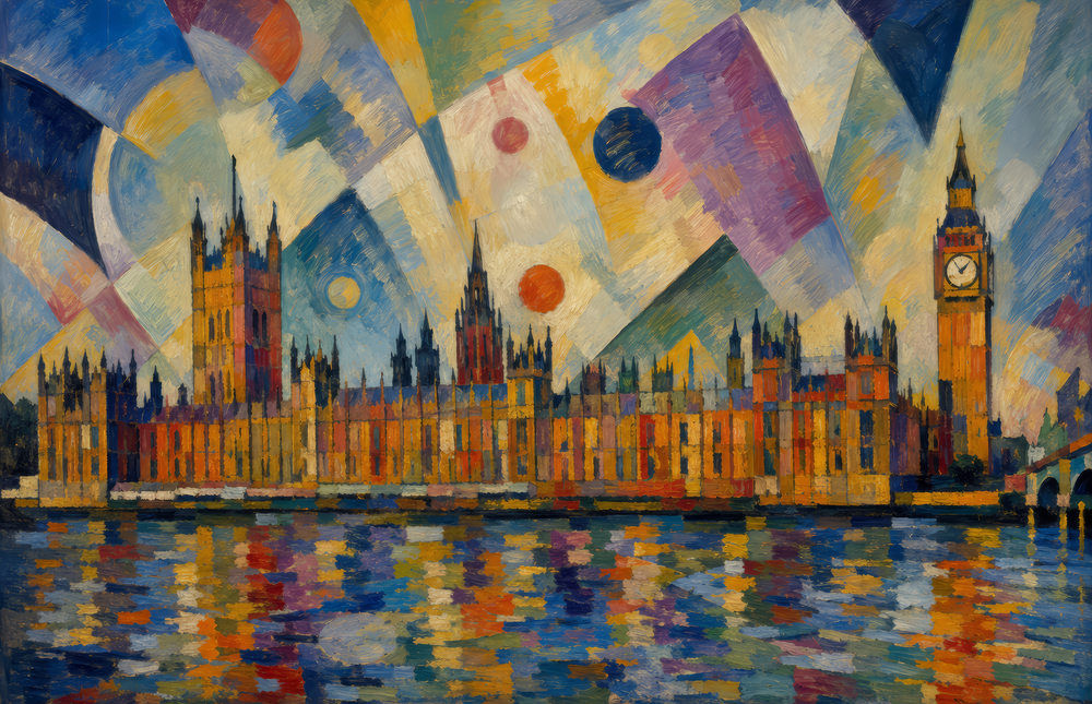 Big Ben Westminster Kandinsky Style Glass Wall Art