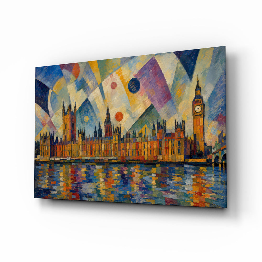 Big Ben Westminster glass wall art, angled view of the tempered glass panel
