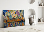 Big Ben Westminster glass wall art leaning against a wall in a minimalist interior