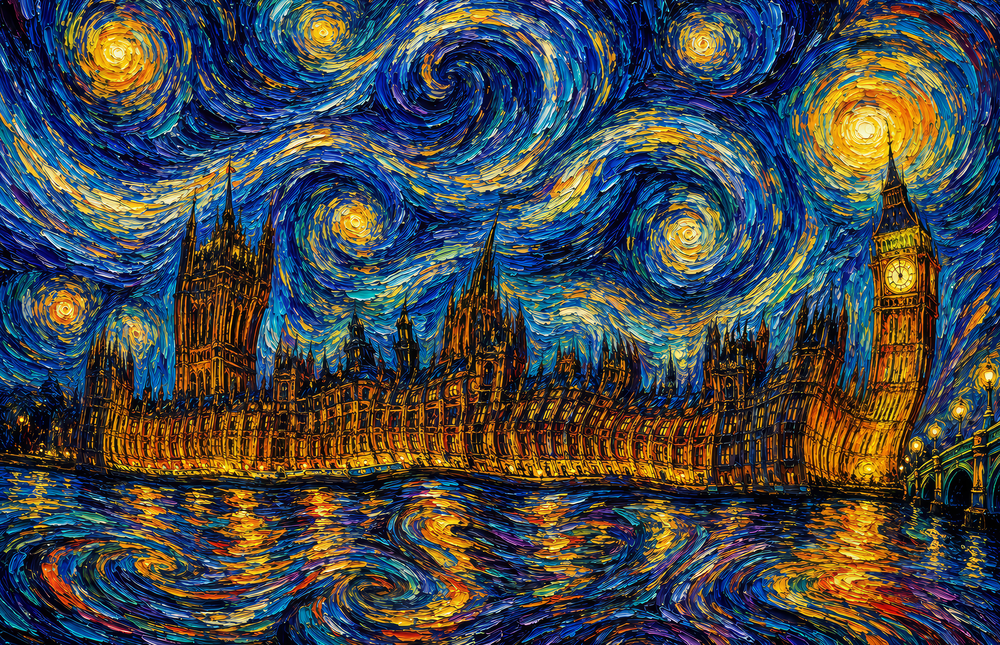 Big Ben Westminster Van Gogh Style Glass Wall Art
