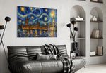 Big Ben Westminster glass wall art styled in a contemporary living room