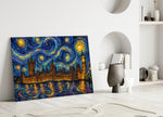 Big Ben Westminster glass wall art leaning against a wall in a minimalist interior